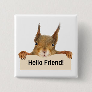 hallo Friend Funny Squirrel Vierkante Button 5,1 Cm