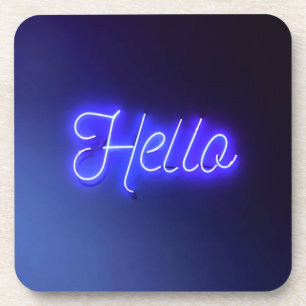 hallo Fun Neon Blue Sign Bright en Cheeful Bier Onderzetter