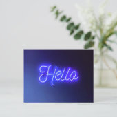 hallo Fun Neon Blue Sign Bright en Cheeful Briefkaart (Staand voorkant)