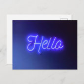 hallo Fun Neon Blue Sign Bright en Cheeful Briefkaart (Voorkant / Achterkant)
