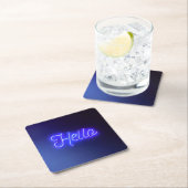 hallo Fun Neon Blue Sign Bright en Cheeful Kartonnen Onderzetters (Insitu)