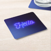 hallo Fun Neon Blue Sign Bright en Cheeful Kartonnen Onderzetters (Schuin)