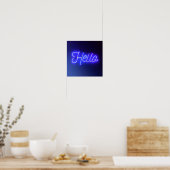 hallo Fun Neon Blue Sign Bright en Cheeful Poster (Keuken)