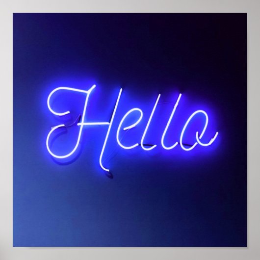 hallo Fun Neon Blue Sign Bright en Cheeful Poster (Voorkant)