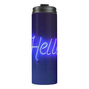 hallo Fun Neon Blue Sign Bright en Cheeful Thermosbeker