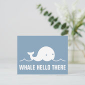 Hallo Fun Whale Er Pun Wit op Blauw Briefkaart (Staand voorkant)