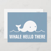 Hallo Fun Whale Er Pun Wit op Blauw Briefkaart (Voorkant / Achterkant)