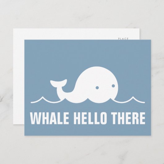 Hallo Fun Whale Er Pun Wit op Blauw Briefkaart (Voorkant / Achterkant)