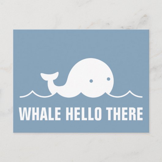 Hallo Fun Whale Er Pun Wit op Blauw Briefkaart (Voorkant)