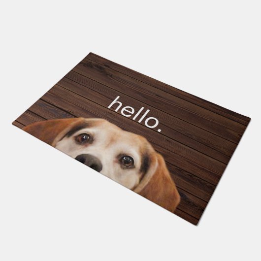 hallo Funny Beagle Dog Face Wood Back Deurmat (Schuin)