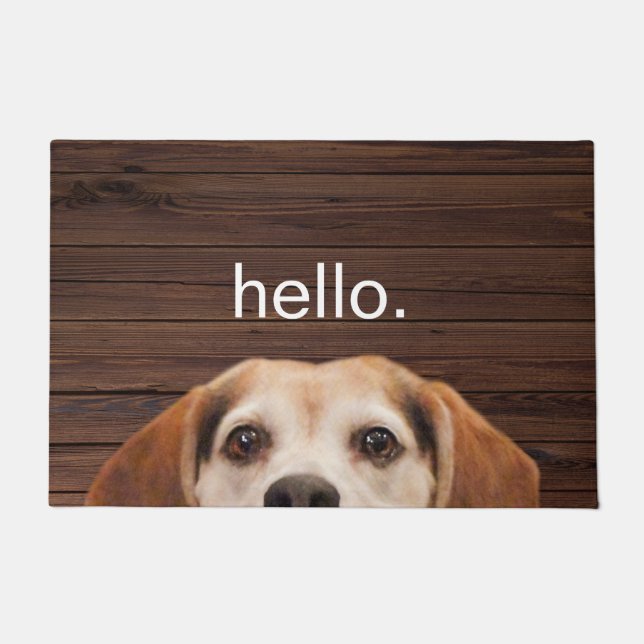 hallo Funny Beagle Dog Face Wood Back Deurmat (Voorkant)