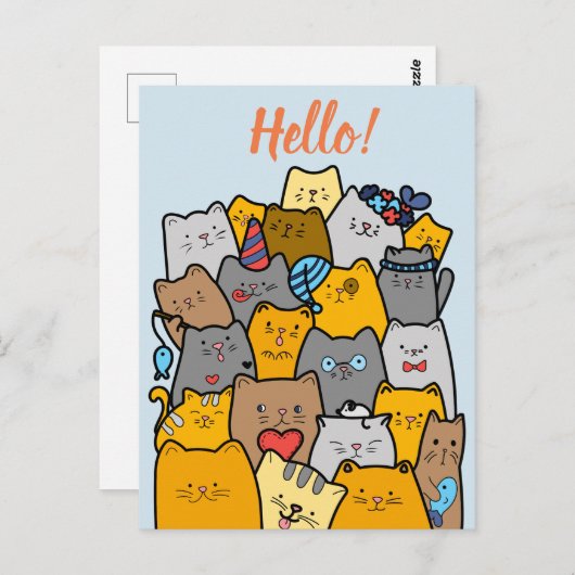 hallo// Funny Cat Doodle Briefkaart (Voorkant / Achterkant)
