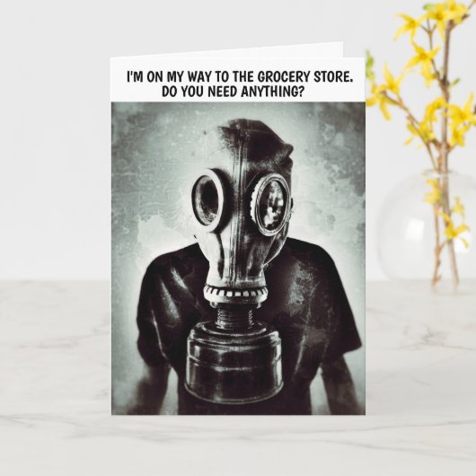 HALLO GASMASKER GRAPPIG "?" WENSKAARTEN KAART (Gele Bloem)