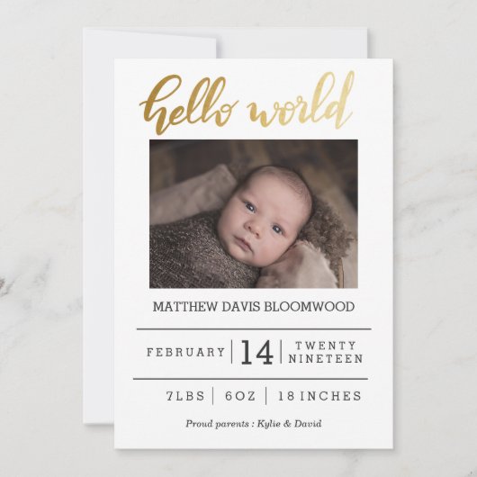 Hallo Geboorteaankondiging Aankondiging (Voorkant)