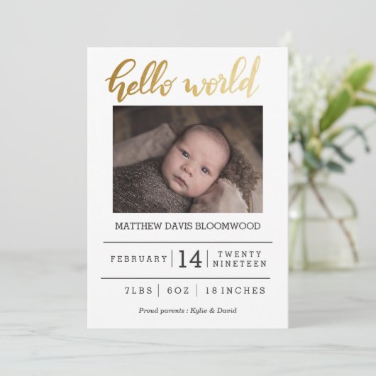 Hallo Geboorteaankondiging Aankondiging (Staand voorkant)