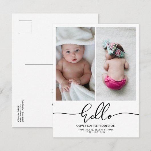 Hallo Geboorteaankondiging Aankondigingskaart (Voorkant / Achterkant)