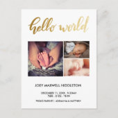 Hallo Geboorteaankondiging drie foto's Aankondigingskaart (Voorkant)