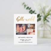 Hallo Geboorteaankondiging drie foto's Aankondigingskaart (Staand voorkant)