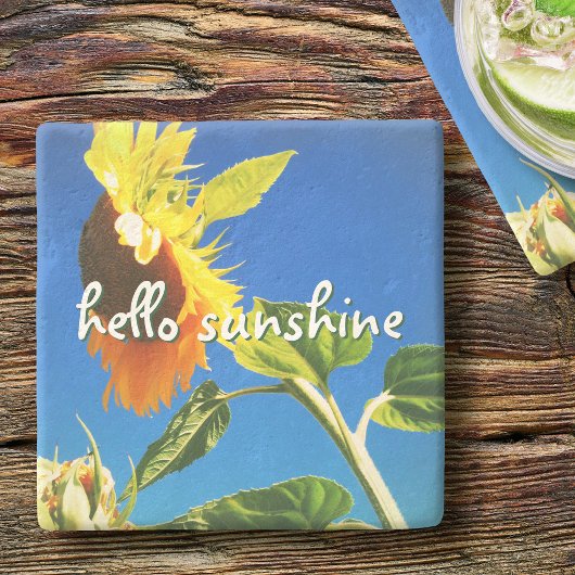 Hallo Geel Zonnebloem Foto Stenen Onderzetter