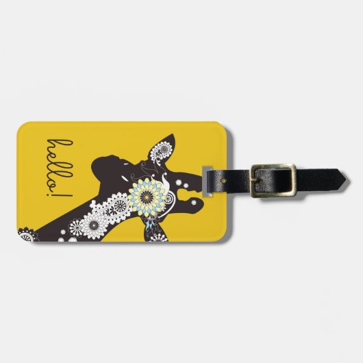 hallo! - Gele Funky Cool Giraffe Bagagelabel (Voorkant horizontaal)