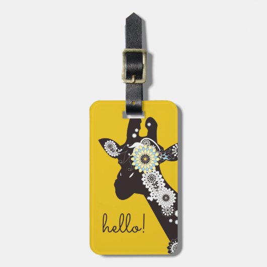 hallo! - Gele Funky Cool Giraffe Bagagelabel (Voorkant verticaal)