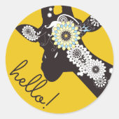 hallo! - Gele Funky Cool Paisley Giraffe Ronde Sticker (Voorkant)