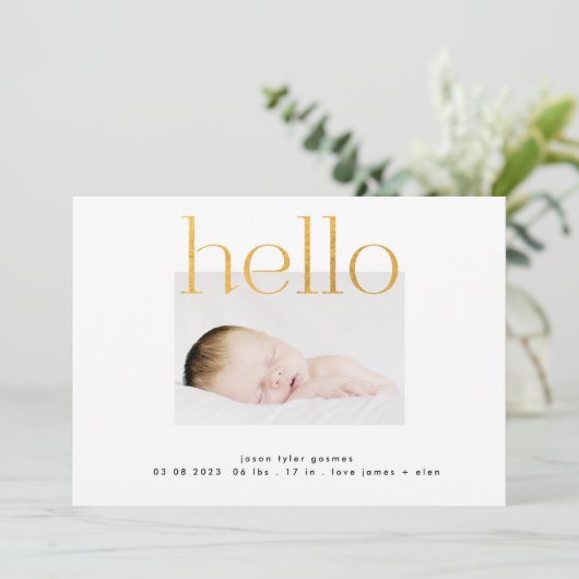 hallo gele gouden Folie moderne, eenvoudige minima Aankondiging (Staand voorkant)