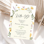 Hallo Gele rustieke wilde bloemen Kaart<br><div class="desc">Hallo Yellow Rustic Wildflowers 40 40th Birthday Invitation Fortieth yellow and paarse wildflower birthday uitnodiging met ook een boog en een moderne kalligrafie kop.</div>