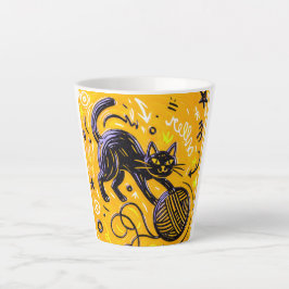 Hallo Gele Zwarte Kat Latte Mok