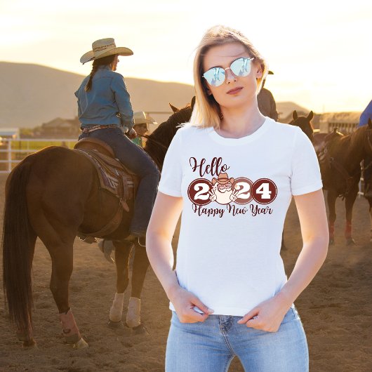 Hallo Gelukkig Nieuwjaar 2024 Cowboy T-shirt