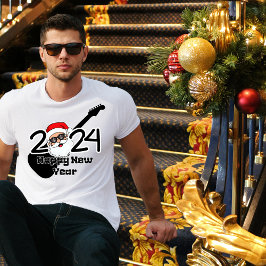Hallo Gelukkig Nieuwjaar 2024 Santa Rock Star Man T-shirt