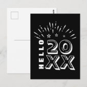 Hallo Gelukkig Nieuwjaar vuurwerk zwarte witte ste Briefkaart (Voorkant / Achterkant)