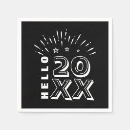 Hallo Gelukkig Nieuwjaar vuurwerk zwarte witte ste Servet