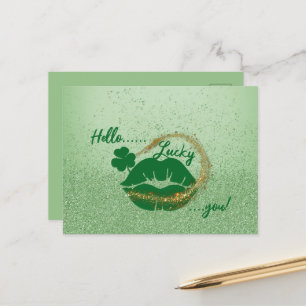 Hallo Geluksvogel! St. Patrick's Day Groene lippen Briefkaart