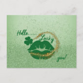 Hallo Geluksvogel! St. Patrick's Day Groene lippen Briefkaart (Voorkant)