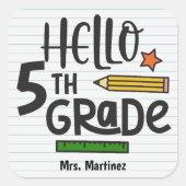 Hallo Gepersonaliseerd 5th Grade Vierkante Sticker (Voorkant)