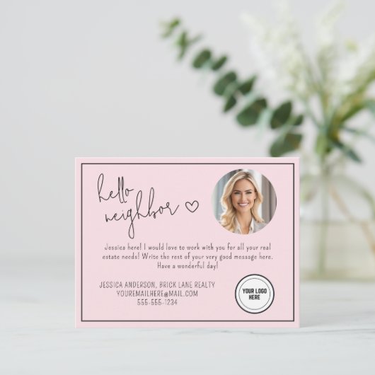 Hallo Gepersonaliseerd roze Briefkaart (Staand voorkant)