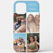 Hallo Gepersonaliseerde 4 fotocollage hemelsblauw Case-Mate iPhone Case (Achterkant)