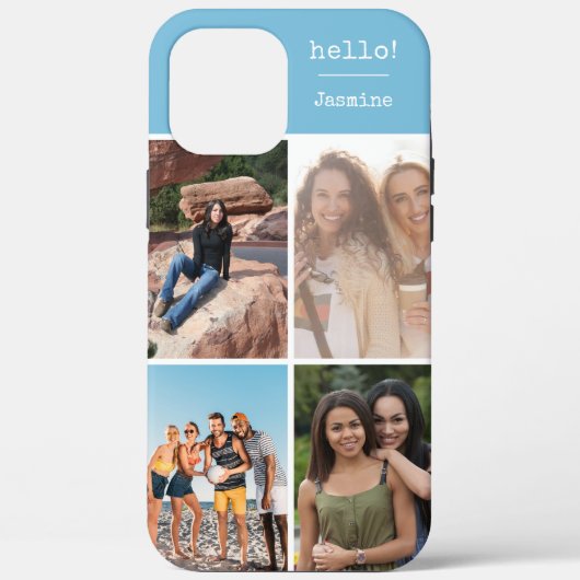 Hallo Gepersonaliseerde 4 fotocollage hemelsblauw Case-Mate iPhone Case (Achterkant)