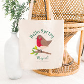 Hallo Gepersonaliseerde Retro Robin Schattige Bird Tote Bag