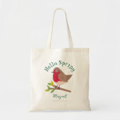 Hallo Gepersonaliseerde Retro Robin Schattige Bird Tote Bag (Voorkant)