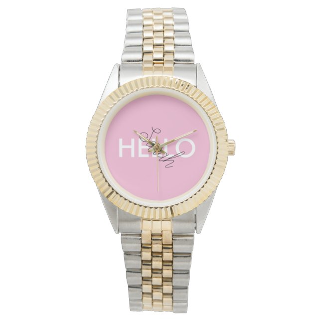 Hallo Gepersonaliseerde roze "?" polshorloge met C Horloge (Voorkant)