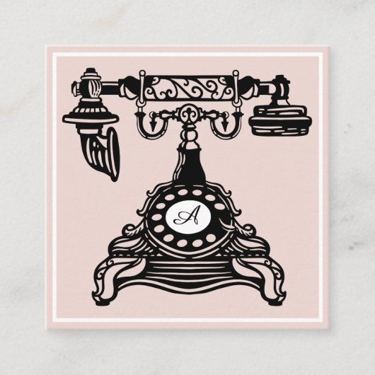 Hallo getrokken | Blush Roze Antiek Telefoon Mono Vierkante Visitekaartje (Voorkant)