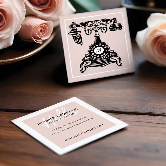 Hallo getrokken | Blush Roze Antiek Telefoon Mono Vierkante Visitekaartje