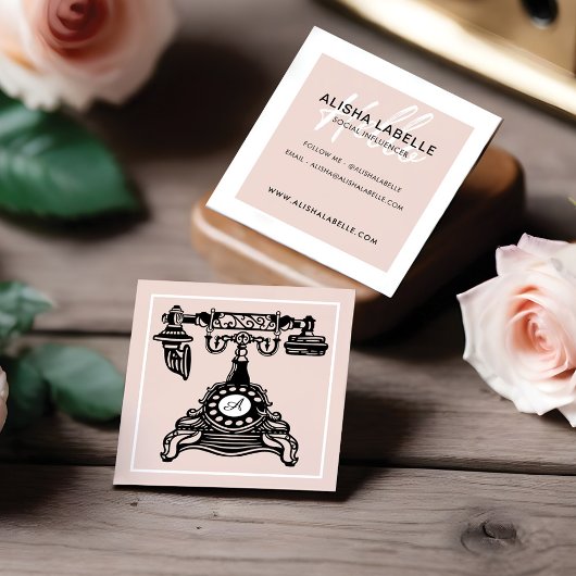 Hallo getrokken | Blush Roze  Antiek Telefoon Mono Vierkante Visitekaartje