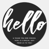 Hallo getrokken | Evenement Welkom Favor Zwart Ronde Sticker (Voorkant)