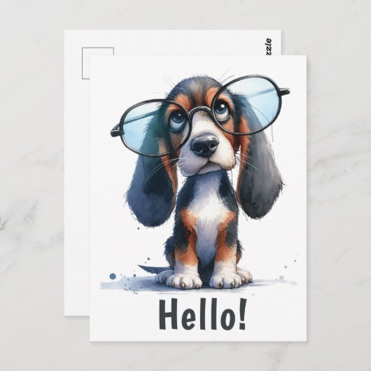 Hallo getrokken | Grappige Basset Hound Puppy Dog Briefkaart (Voorkant / Achterkant)