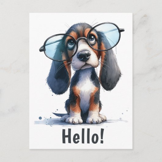 Hallo getrokken | Grappige Basset Hound Puppy Dog Briefkaart (Voorkant)