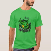 Hallo getrokken | Kikker op Lily Pad Hand getrokke T-shirt (Voorkant)