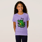 Hallo getrokken | Kikker op Lily Pad Hand getrokke T-shirt (Voorkant volledig)